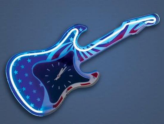 neon american rock guitar wall clock