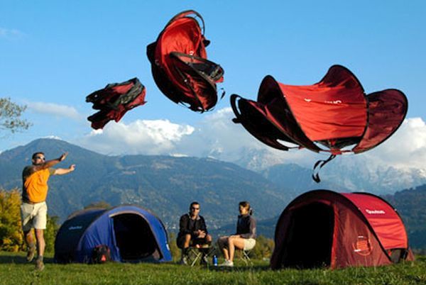 A tent self-pitching tent