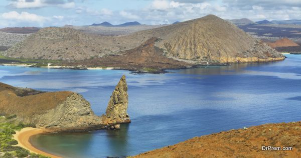 Panoramic view of pinnacle Rock and surroundings in Bartolome